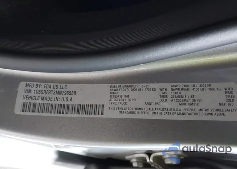 2021 Ram 1500 Big Horn 4X4 6'4 Box from USA, damaged, VIN 1C6SRFBT3MN796588